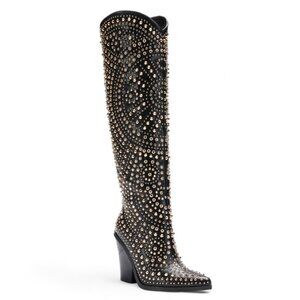Studded Black Knee-High Boots